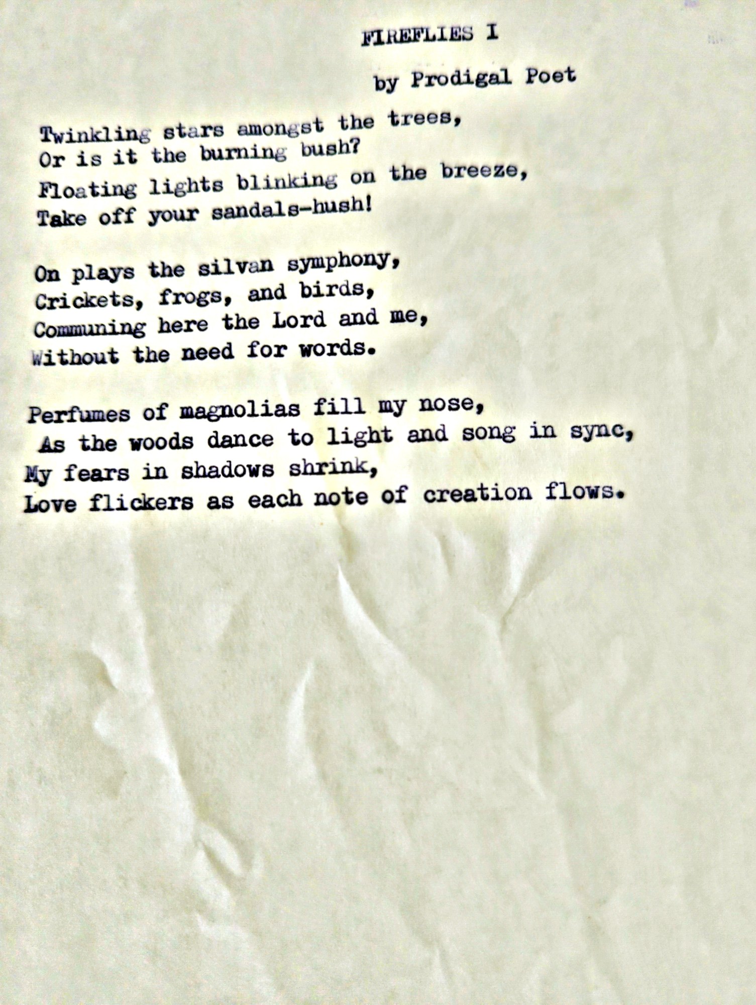 Typed page of Fireflies I